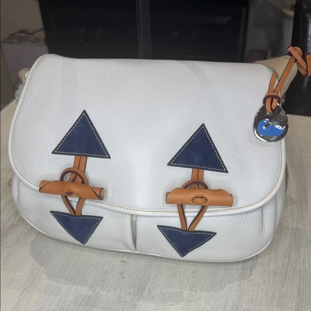 Dooney & Bourke White and Navy Medium Toggle Crossbody Bag